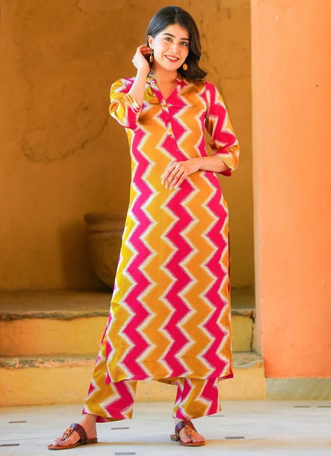 Pure Muslin Multi Colour Traditional Wear Printed Readymade Kurti With Bottom